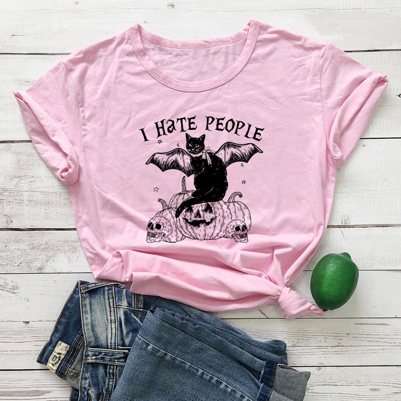 🦇🐱 "Chic and Feline: Bat Cat Letter Print T-Shirt for Women!" 👚🌟