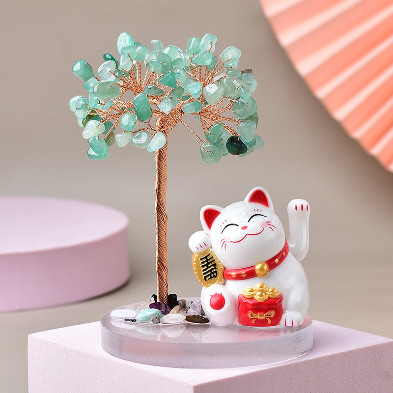 🌿🐱 "Whisker Wishes: Lovely Cat Base Fortune Tree with Crystal Gravel - Purr-fect Feng Shui!" 🐱🌿