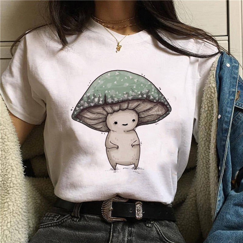 🎃🐱 "Whimsical Wonders: Cartoon Cat Mushroom Halloween Print T-Shirt!" 👕🍄