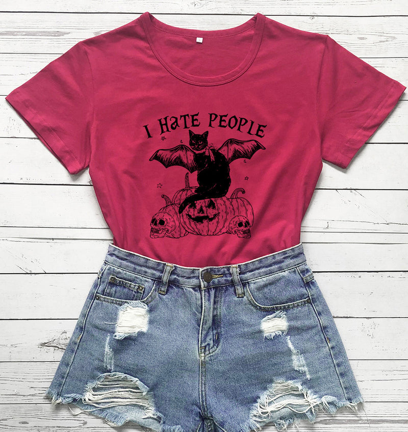 🦇🐱 "Chic and Feline: Bat Cat Letter Print T-Shirt for Women!" 👚🌟